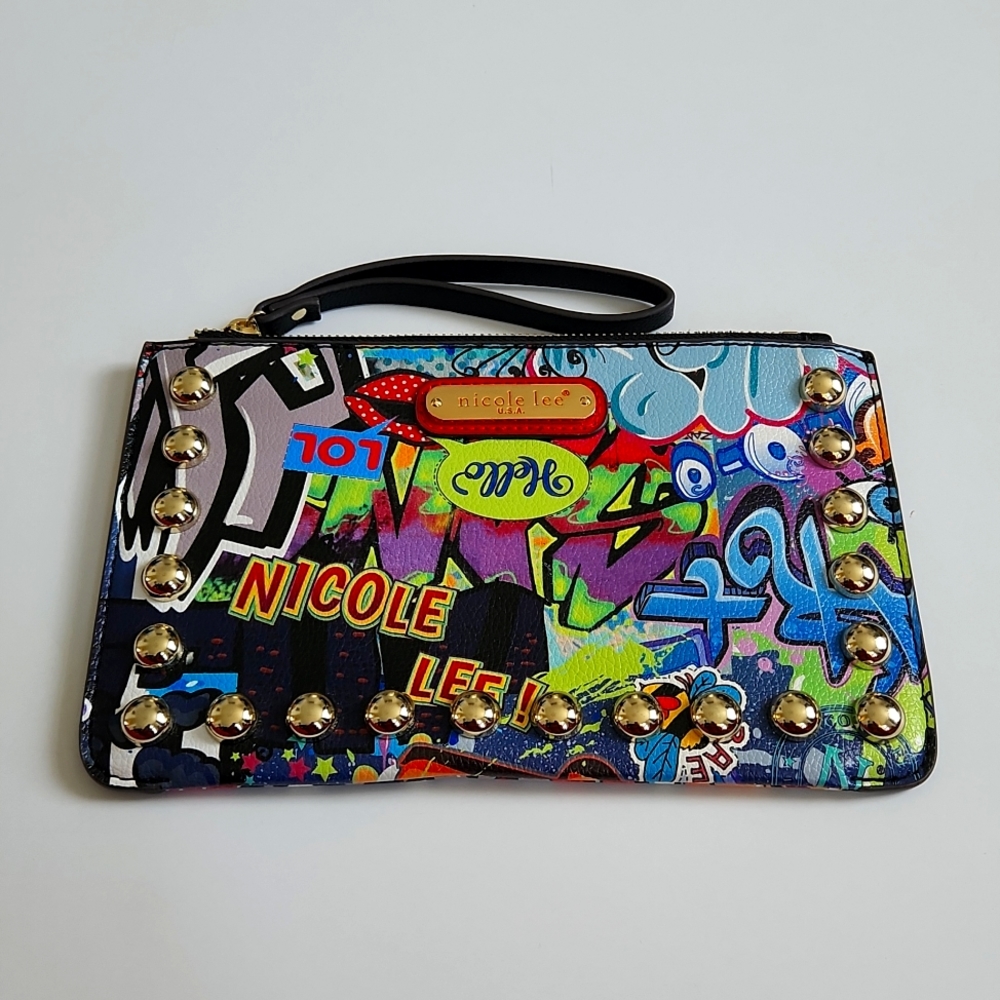 Nicole Lee Graffiti Studded Clutch
